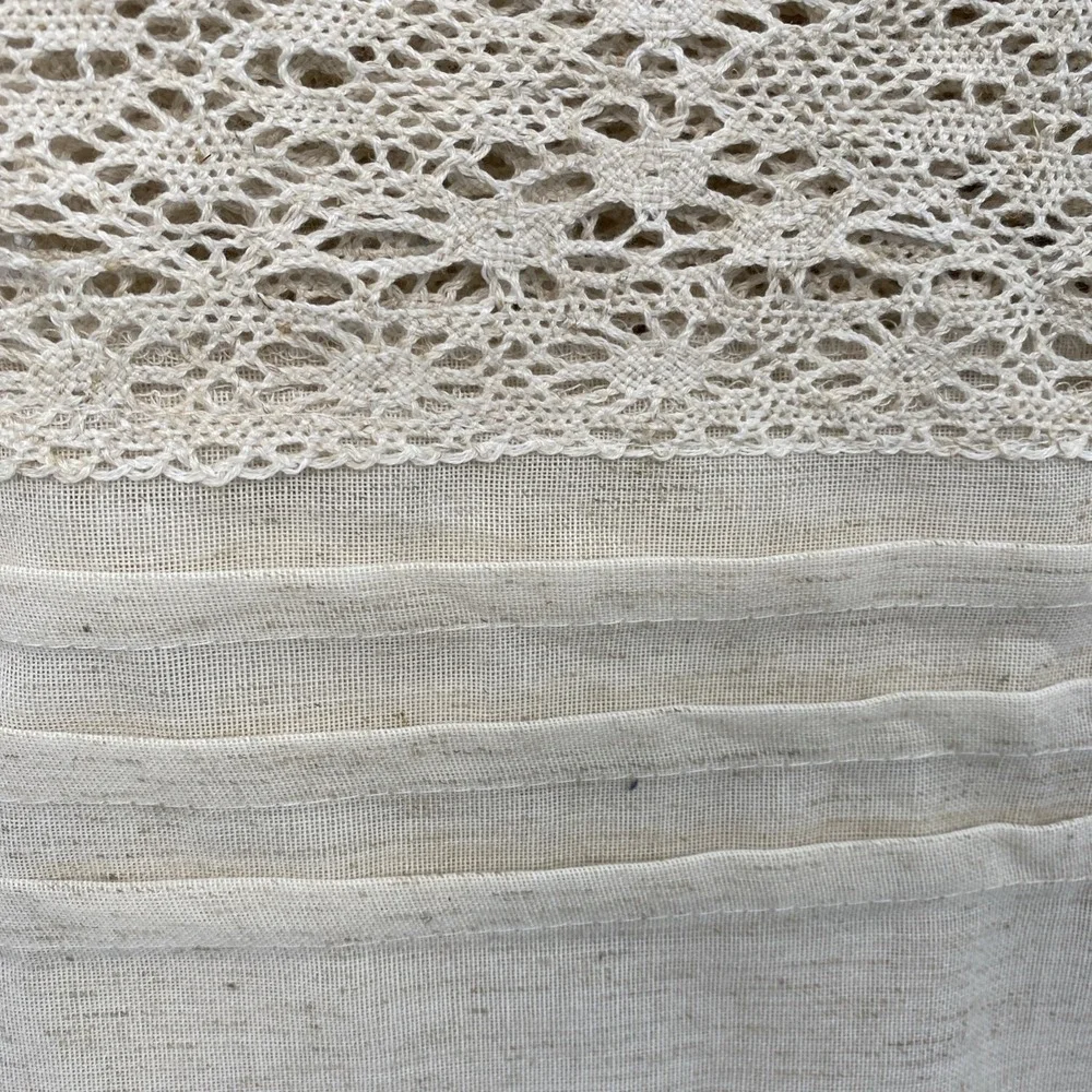 DKNY Shower Curtain Beige Linen Blend Crochet Lace Pleated Rustic Boho Natural